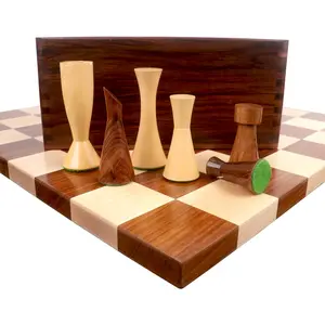 3.4" Minimalist Tower Series Weighted Chess Set Combo - Pieces in Golden Rosewood with Borderless Chess Board and Box