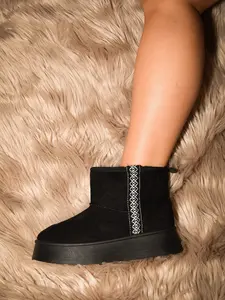 WILD DIVA Round Toe Platform Boots for Women - Stylish Summer Walking Shoes with Rubber & Suede Material - Edgy Look & Comfortable Heel Height