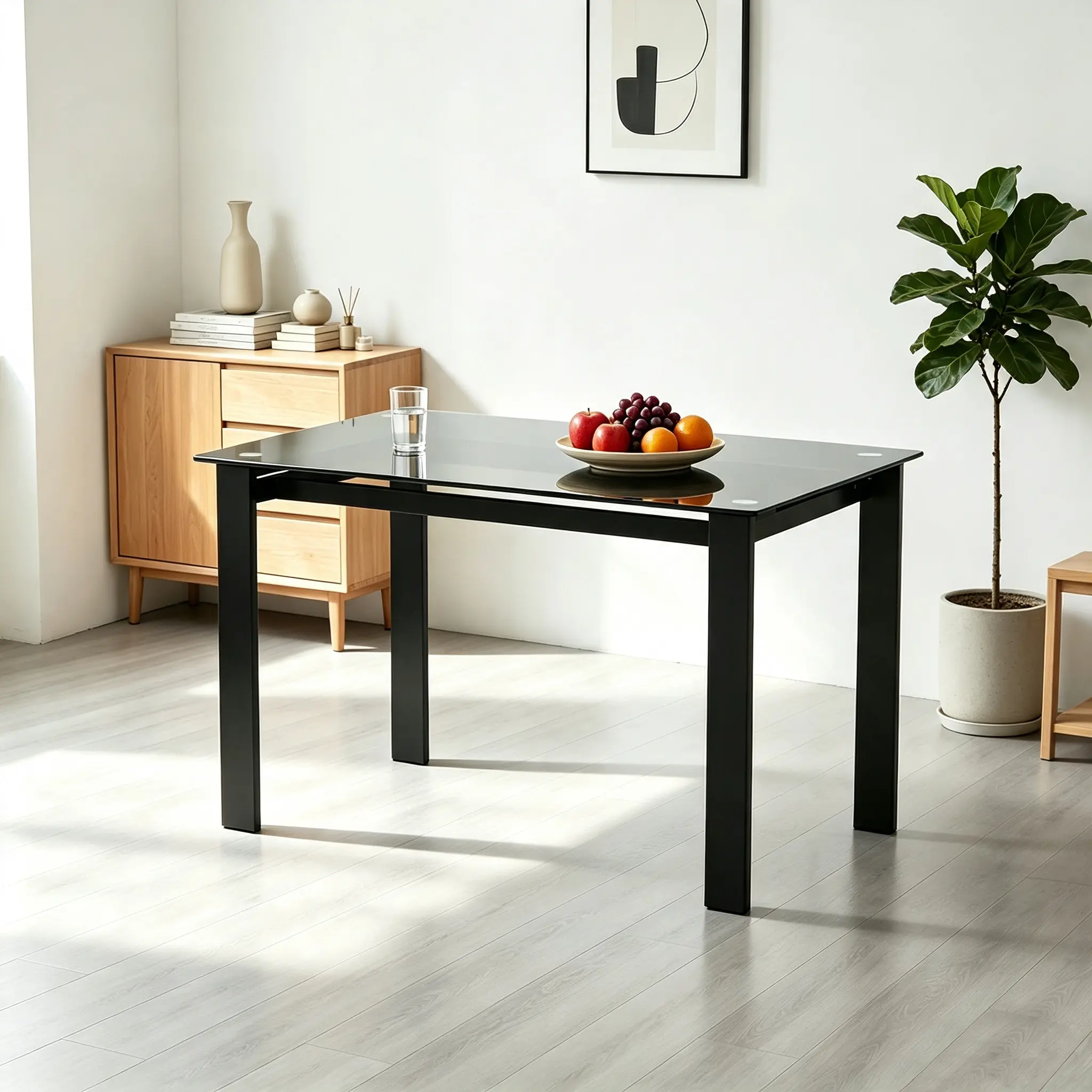 Modern 52 Inch Rectangle Tempered Glass Dining Table, Easy Clean Smooth Surface Kitchen Desk, Multi-functional for Living Room Study Kitchen, Black