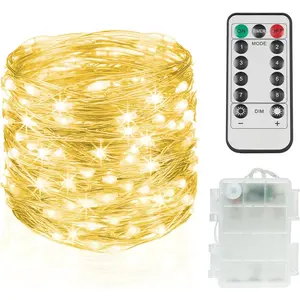 suddus Fairy Lights Battery Operated with Remote, 33ft 100 LED Dimmable Twinkle Lights with Timer, Waterproof Copper Wire String Lights for Bedroom, Christmas, Tree, Indoor Outdoor Decor (Warm White)