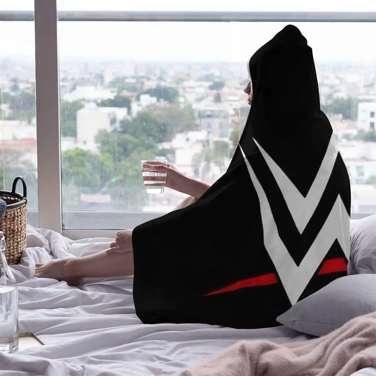 Wwe Logo Pattern Hat Blanket, Digital Print Flannel Throw, Soft Warm Magic Hat Blanket, Cozy Hooded Blanket, Sofa Cover, Home Leisure, Air Conditioning, Nap, Office Bed Camping Travel, Multifunctional Blanket, Soft Warming Blanket, Blanket Gifts
