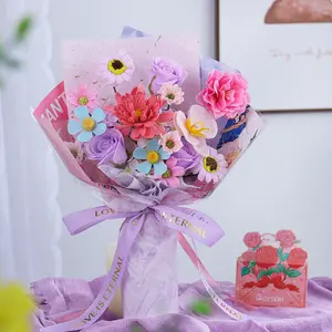 RIDDSEE Preserved Soap Flowers Bouquet, 16.1in Tall 9.8in Wide Handmade Chrysanthemum Centerpiece with Exquisite Boxes Packaging, Durable Maintenance-Free Home Decor for Her (Valentine's Day, Anniversary) - Table/Desk/Wall Gift