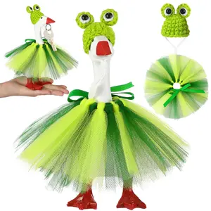 7 Inch Mini Desk Goose Outfit - Frog Knitting Hat & Green Tutu Dress | Cute Costume for Magnetic Goose Statue Key Holder | Desktop Decor (Goose Not Included)