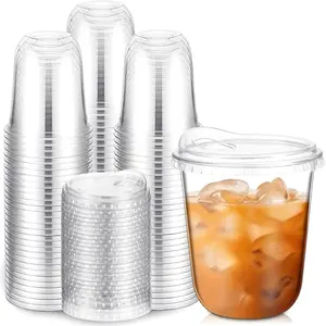 Clear Plastic Cups with Strawless Sip Lids Disposable Round Bottom Togo Cups for Coffee Smoothie Cold Beverage Coffee Shops and Party Catering(12 oz,100 Pcs)