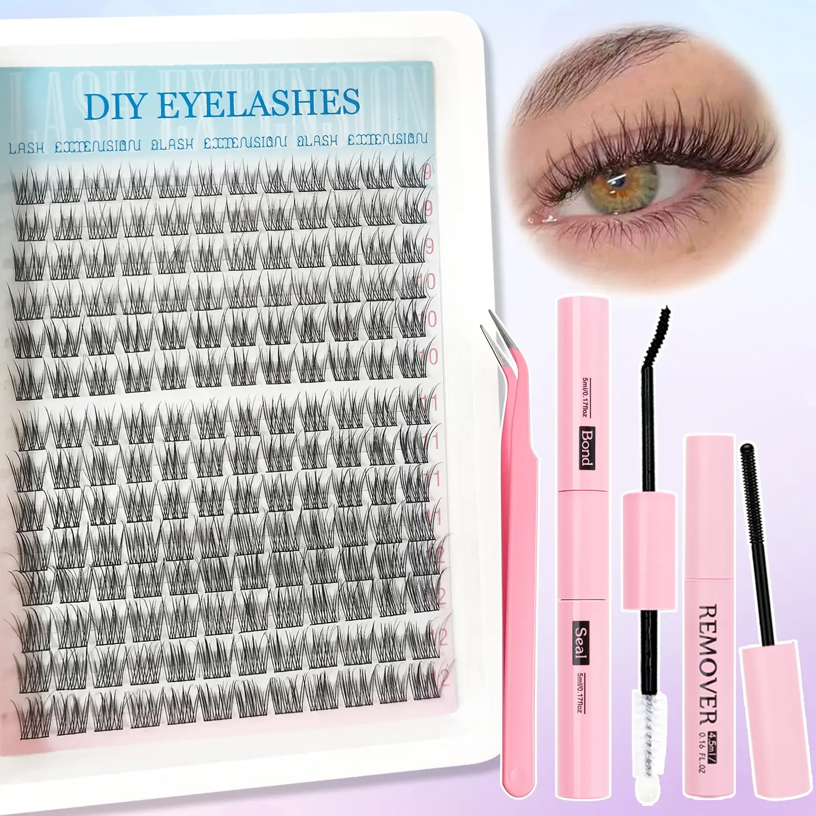 168pcs DIY False Eyelash Kit, Mixed Individual Lashes, Natural Look, Lightweight False Eyelashes, Includes Lashes, Glue, Remover, Tweezers, Perfect for Makeup, Cosplay, Home Use