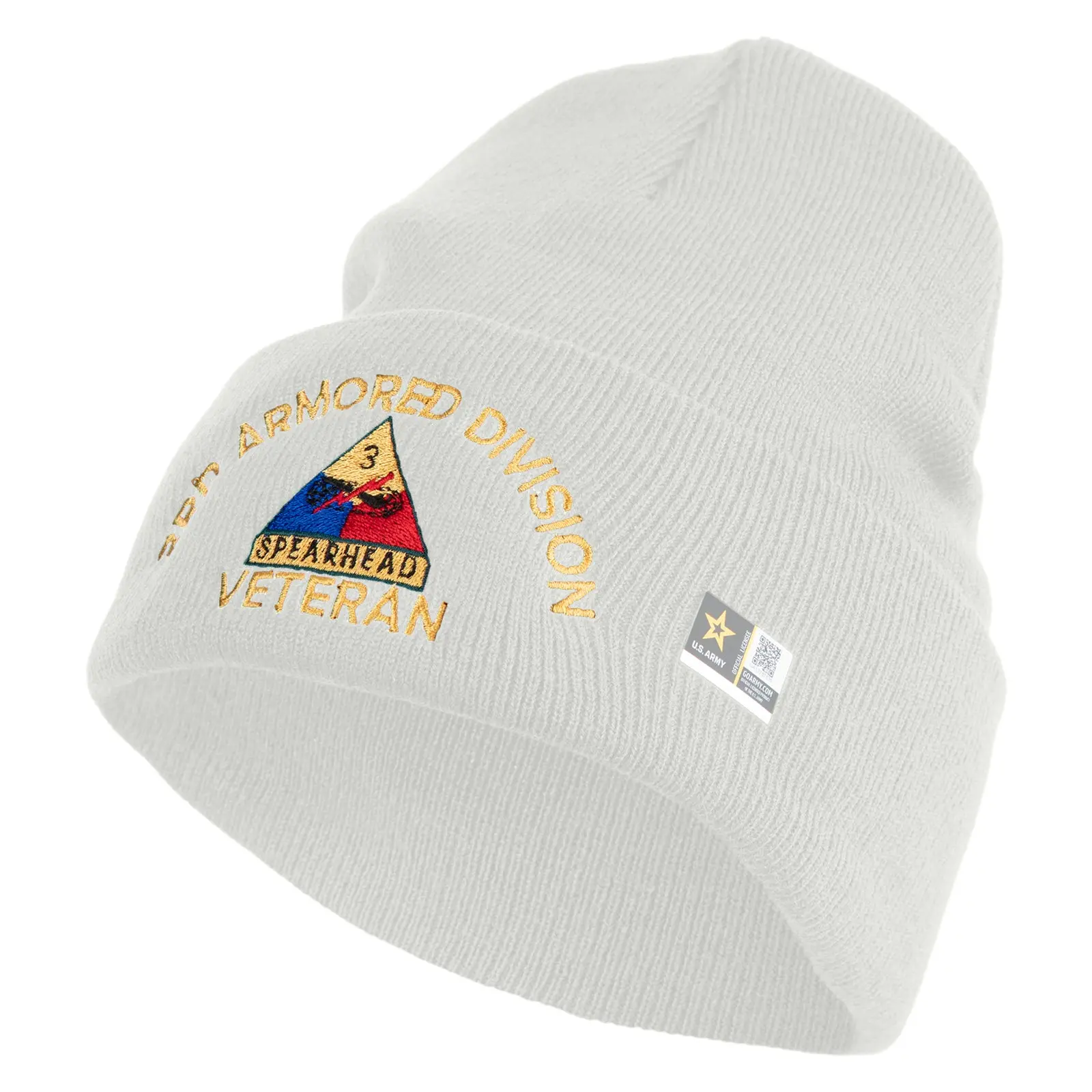 US Army 3rd Armored Division Logo Embroidered 12 Inch Solid Cuff Beanie