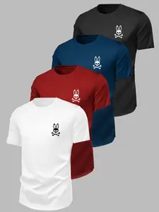 Dark Rabbit Skull Print Short Sleeve T-Shirt, Loose Fit Casual Top, Breathable Fabric, Ideal for Fitness and Daily Wear, Activewear T Shirt, Four Color Options
