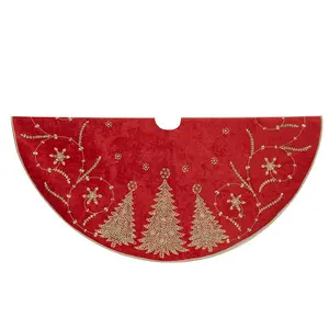 48" Burgundy & Gold Christmas Tree Damask Tree Skirt
