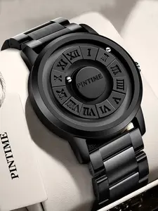 Men's Quartz Watch, Zinc Alloy Strap, Waterproof Magnetic Bead Design, Halloween Family Party Gift, Suitable for All Occasions