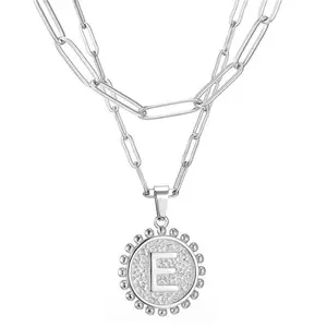 Stainless steel letter necklace female multi-layer fashion letter pendant paper clip chain jewelry