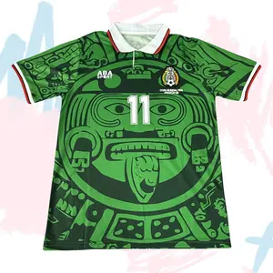 11# Cuauhtémoc Blanco 1998 World Cup Mexico National Team Home Green Short Sleeve Retro Soccer Jersey Breathable