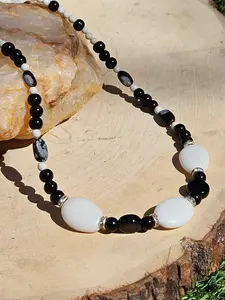Snow Quartz, Obsidian, Snowflake Obsidian, Howlite Short Necklace
