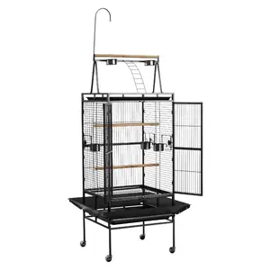 Bird Cage, 32.7x 31.1x 82.7 inch, Open Flat Top, Wrought Iron Bird Flight Cage with Perches, Slide-Out Tray, Plastic Feeders, for Cockatiel, Monk Parakeet, Parrot, African Grey Parrot