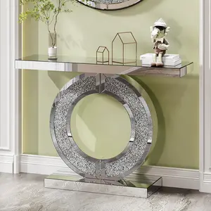 O Shaped Mirror Console Table with Crystal Hallway Entry Home Décor, Handicrafts Mirror Table for Living Room,Mirror Glass Table for Room,summerwins