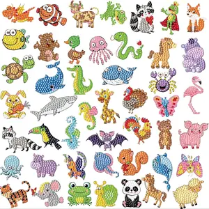 47-Piece Diamond Art Painting Sticker Set 5D DIY Crafts with Butterfly Whale Animal Designs, Creative Diamond Painting Kit for Kids, Diamond Art Tools