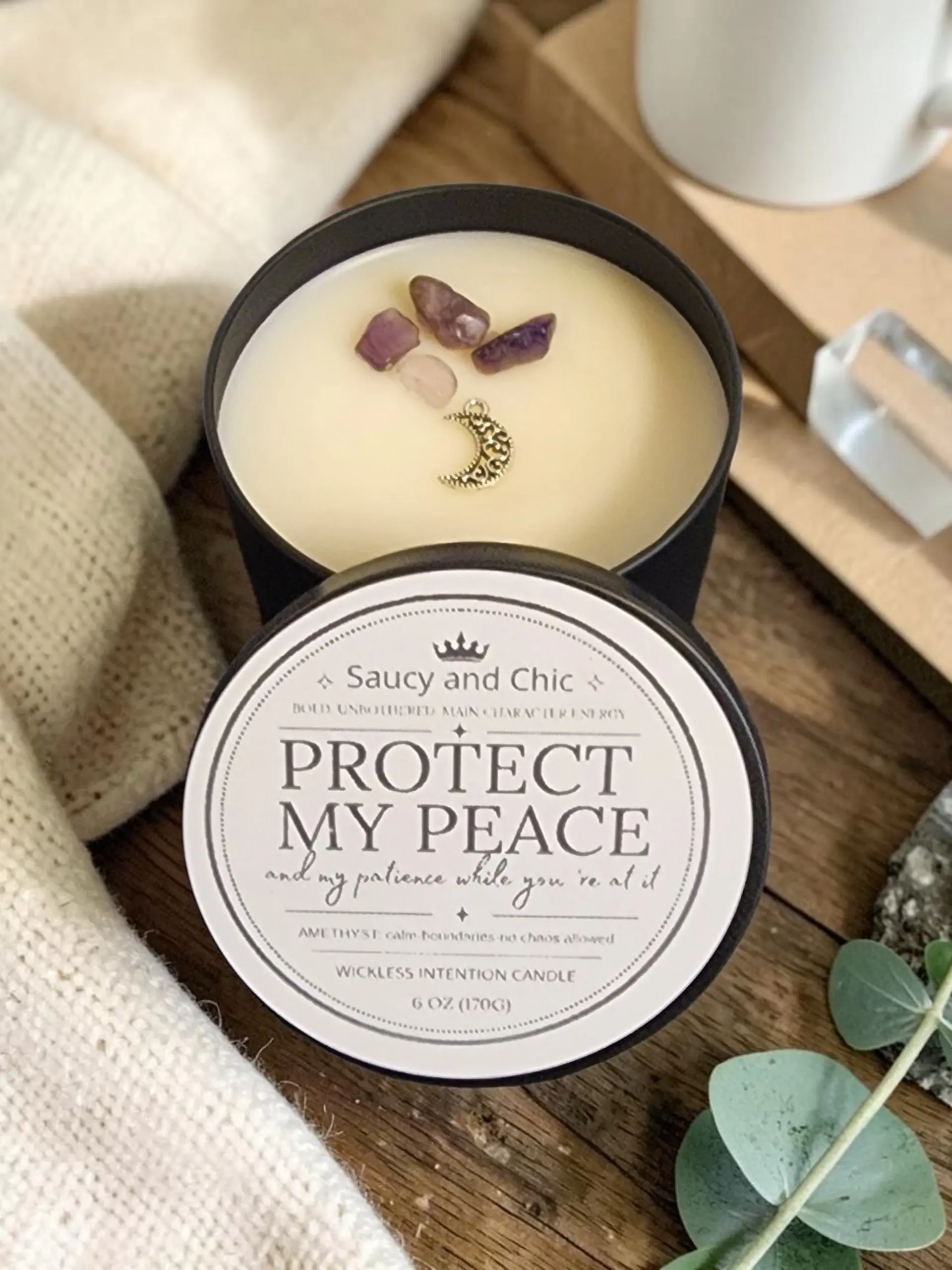 Protect My Peace Wickless Intention Candle | Calm, Grounded Energy for Boundaries, Stillness & Emotional Reset | Intentional Home Ritual Candle