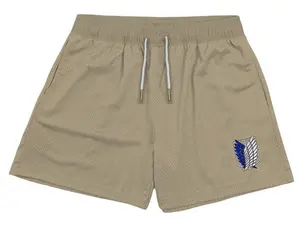 Attack On Titan Anime Gym Theme TAN Men's Basketball Shorts Workout Sport Knee Pants with Pockets  Embroidered Shorts