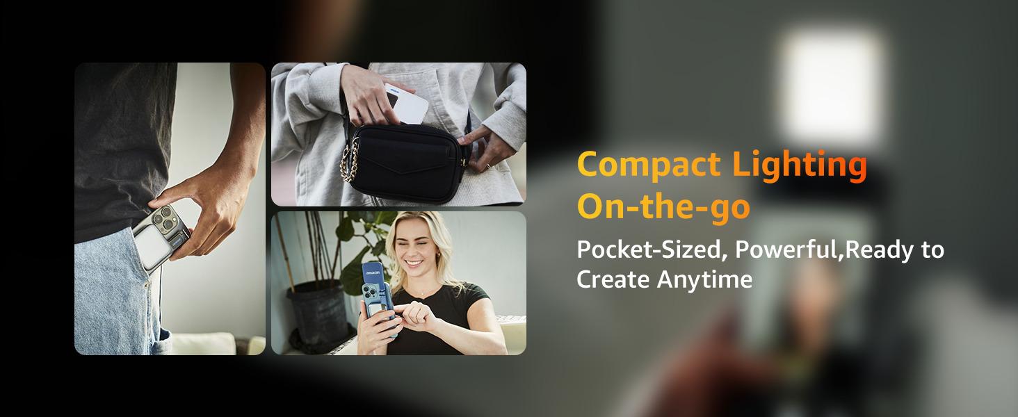 amaran Go Compatible with MagSafe Mini Phone Light,Rechargeable Portable Mirror LED Phone Light for Selfie,Makeup,Video Conference,TikTok,Compatible with iPhone&Android