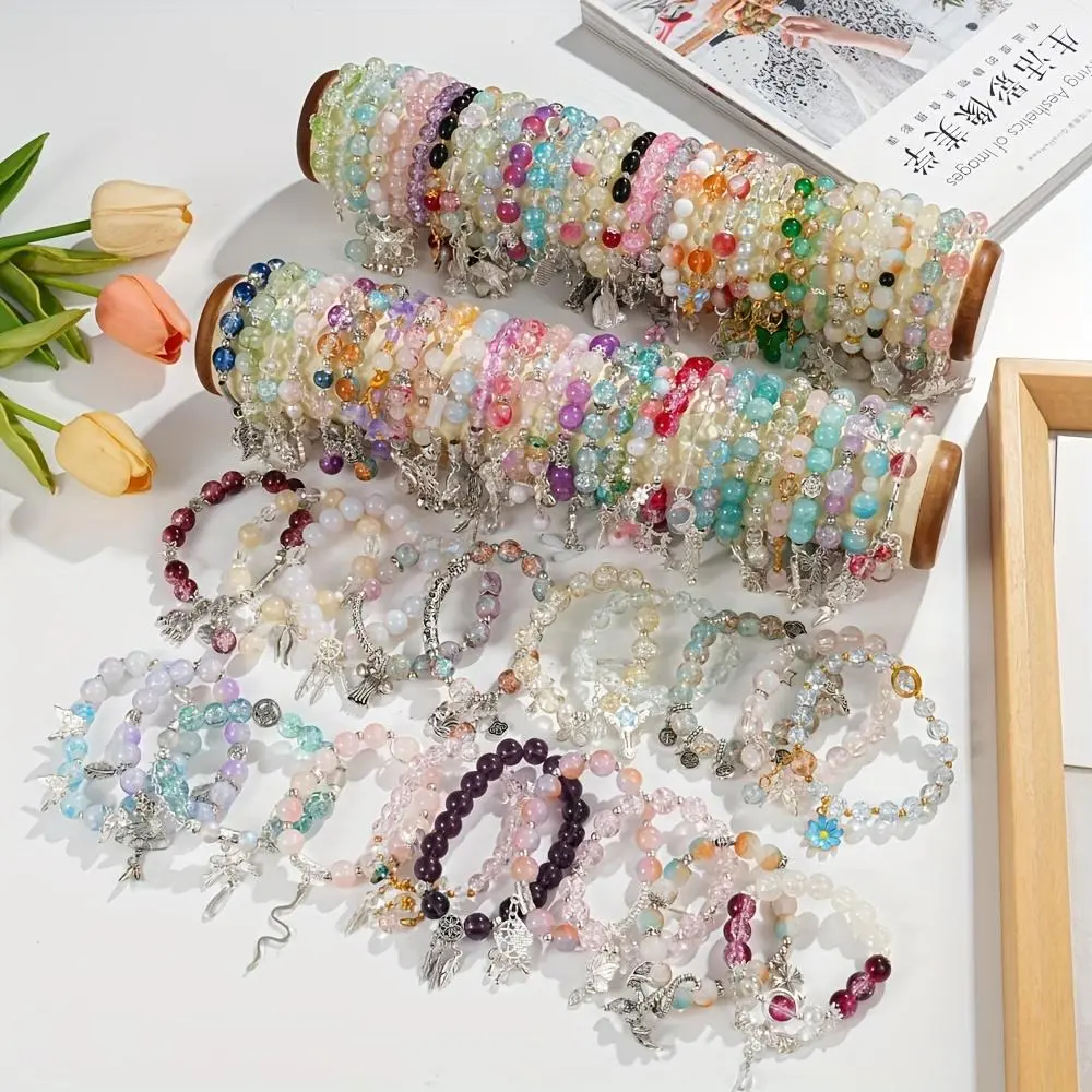32-Piece Bohemian Charm Bracelet Set for Women, Vintage-Style Multicolor Glass Beads with Floral, Butterfly, Heart & Star Charms, Elastic Stretch Party Jewelry Gift, Accessories For Women, Bracelets For Women