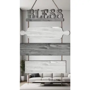Farmhouse Wall Art Decor - Rustic Wooden Roped Wall Sign Set - 5pcs Vertical Dining Room Collage - 13x24 Inches White Grey Kitchen Decor - Handcrafted Country Style Home Accents Ornaments Artistic Decoration Print custom  wedding  keepsake wooden board