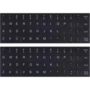 English Keyboard Stickers, 2 Pack Replacement Keyboard Letters Sticker with White Font  Black Background Universal for  Laptop Desktop, Matte Alphabet Stickers