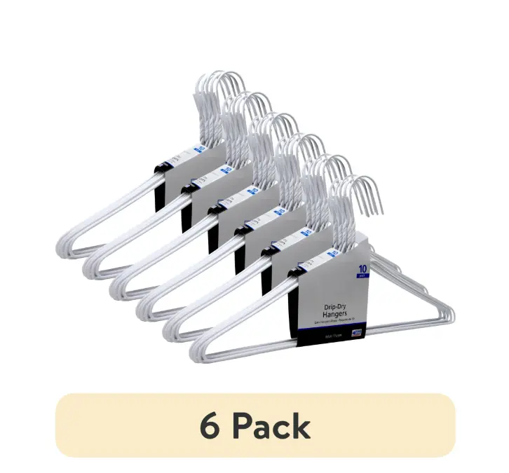 Drip Dry Wire 6 Pack Hangers - 10 Pack White Plastic Coated Organisers for Clothing - Hanging