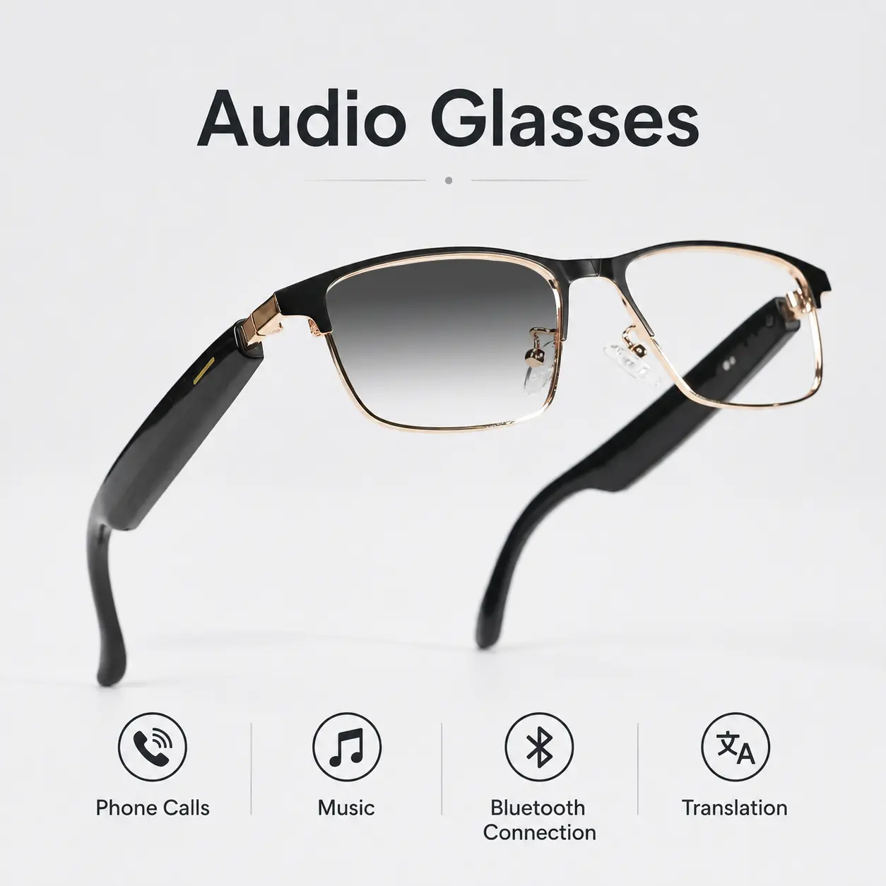Smart AI Audio Glasses with Real-Time Translation in 160 Languages, Photochromic Lenses, HD Sound and Voice Calls, Hands-Free Operation, Lightweight and Comfortable, Ideal for Travel, Outdoor Activities, and Daily Wear.