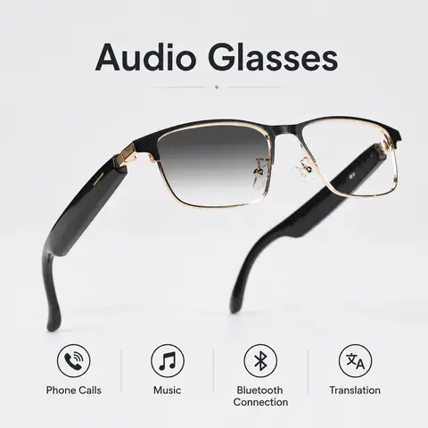 LUSBY Multifunctional Smart Glasses - Unisex Adults' Wearable Smart Eyewear, Photochromic Lenses, 160-Language Real-Time Translation, HD Sound, Bluetooth Voice Calls, Hands-Free Operation, Lightweight Comfort, Ideal for Travel, Outdoor Activities