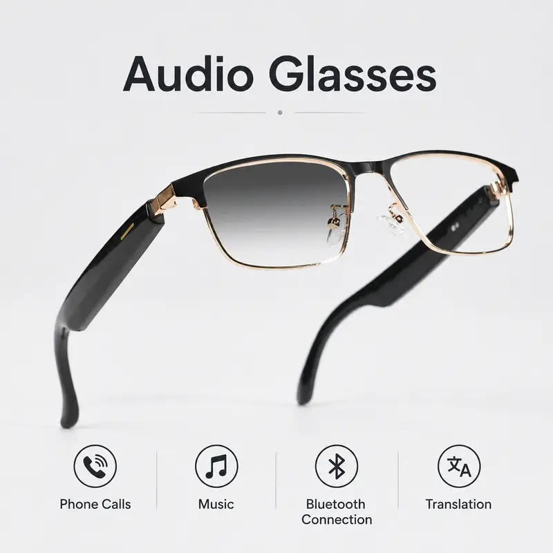 LUSBY Multifunctional Smart Glasses - Unisex Adults' Wearable Smart Eyewear, Photochromic Lenses, 160-Language Real-Time Translation, HD Sound, Bluetooth Voice Calls, Hands-Free Operation, Lightweight Comfort, Ideal for Travel, Outdoor Activities
