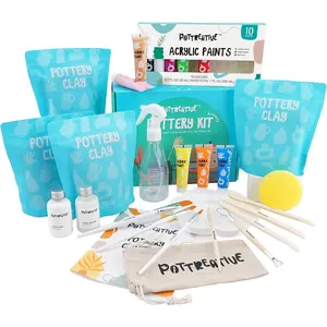 Air Dry Clay Kit for Beginners - -in- Pottery Set with Sculpting Tools, Paints, Varnish, DIY Craft Kit to Make Trinkets,  Decor, Gifts