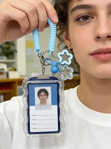 1Set Heavy Duty Retractable ID Holder, Retractable Badge Holder with Keychain & Wrist Strap - Transparent PVC Card Holder with Secure Locking Mechanism, Anti-Theft Design, ID Card for Students - Ideal Gift for Back-To-School Season