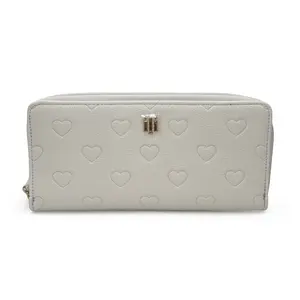 Tommy Hilfiger Zip-Around Wallet Moonglow White Embossed Heart Pattern Chic Everyday Organization with Multiple Card Slots & Bill Compartments