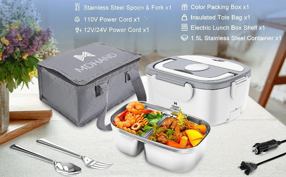 Electric Lunch Box, 65W Portable Food Heater for Adults, Fast Heating Food Warmer for Car Truck Home Office 110V/12V/24V with 1.5L 304 Stainless Steel Container, Fork Spoon and Bag, Tableware Electric Lunch Box, 65W Portable Food Heater for Adults, Fast Heating Food Warmer for Car Truck Home Office 110V/12V/24V with 1.5L 304 Stainless Steel Container, Fork Spoon and Bag, Tableware