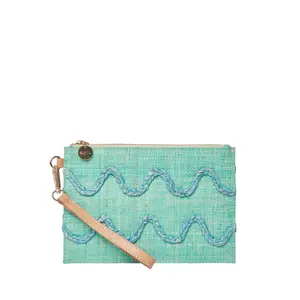 Irma Straw Pouch Wristlet Bag in Green