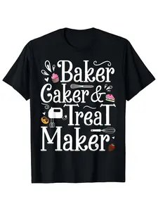 Round Neck Short Sleeve T-Shirt, Designed for Bakers, Pastry Chefs, And Snack Makers. Machine Washable, Perfect for Casual Sportswear