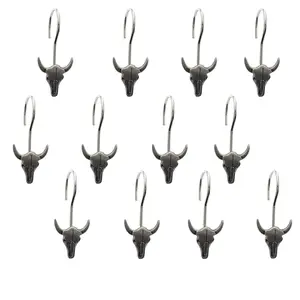 12-Piece Metal Bull Head Shower Curtain Hooks Set, Bathroom Decor Accessories, Shower Organization, Home User Holiday Gift