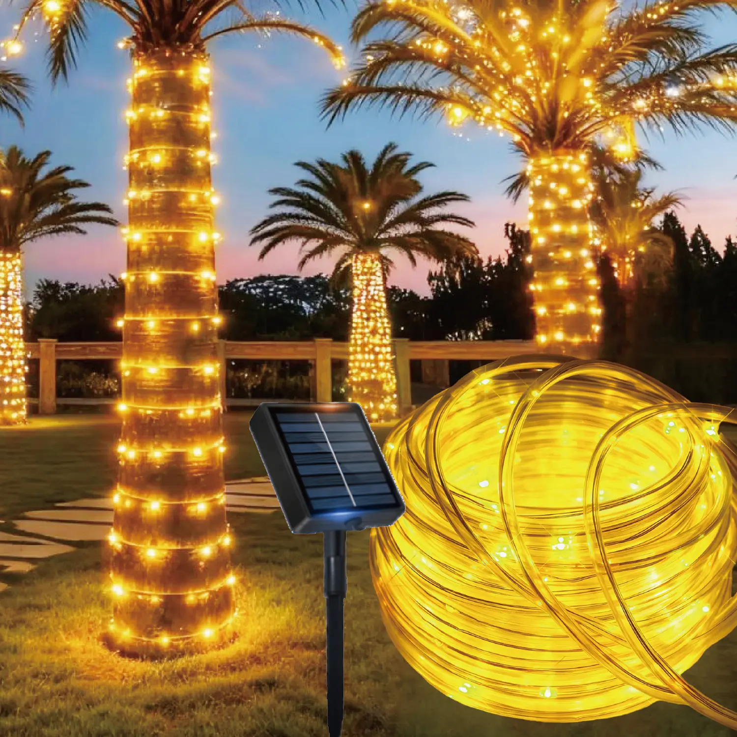 Led Light Rope Solar Solar Rope Light 33FT IP65 Weatherproof Outdoor LED Copper String Light ...