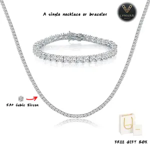 Unisex 3 mm/5 mm simulated diamond tennis necklace or bracelet, classic chain plated with 14K gold featuring an upgraded box clasp, hip-hop bling jewelry gift for women and men (7/8/18/20/24 inches).