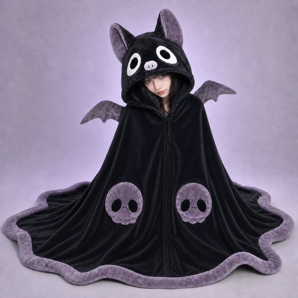 Bat Hooded Wearable Flannel Blanket with Wings, Soft Cozy Cartoon Cape Throw for Adults and Teens, Sofa Bed Lounging, Halloween Fall Winter Gift