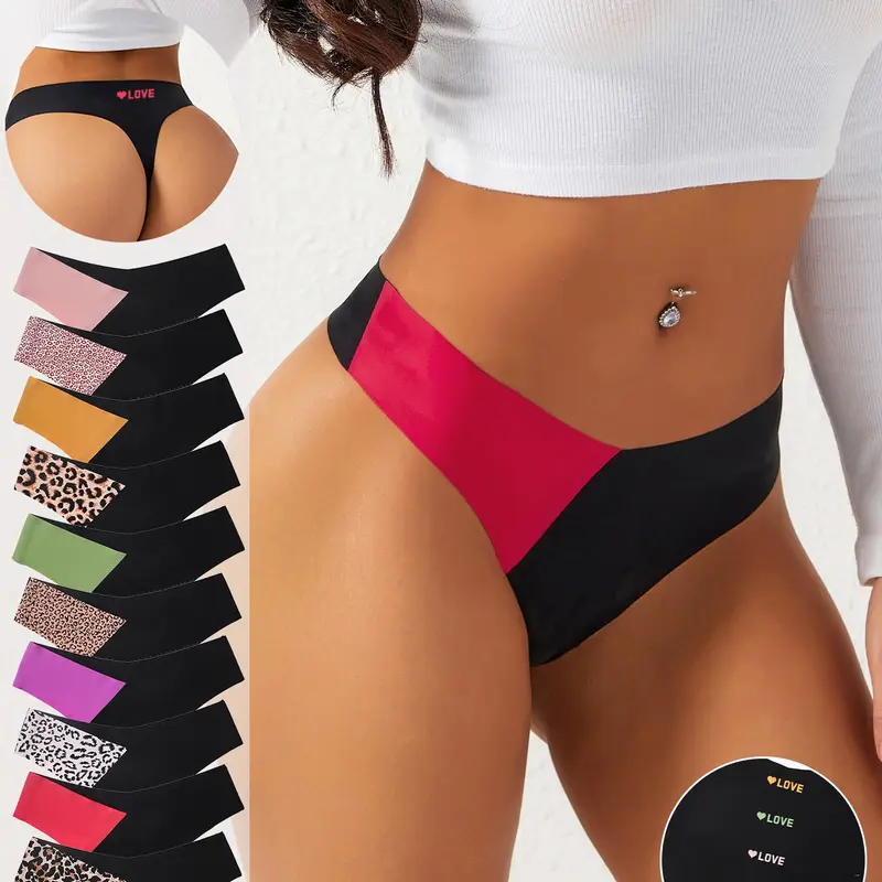 10-Pack Seamless Briefs for Women, Sexy Slim-Fit Low Waist Fashion Fitted Underwear, Heart Print Pattern, Perfect for Fall & Winter Daily Wear, Slim Fitting Underwear, Cute Panties