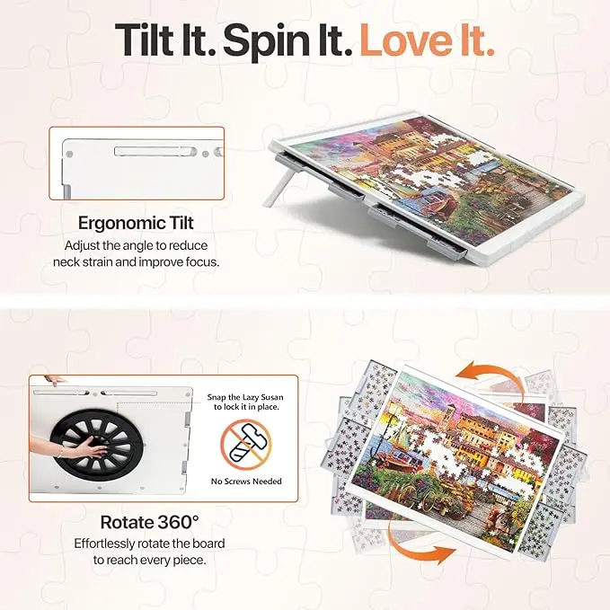 Playboda 1000-1500 Pieces Rotating Plastic Puzzle Board with Drawers and Cover, Portable Jigsaw Puzzle Table for Adults, Lazy Susan Spinning Puzzle Boards (Patent Design) puzzle board Durable 1