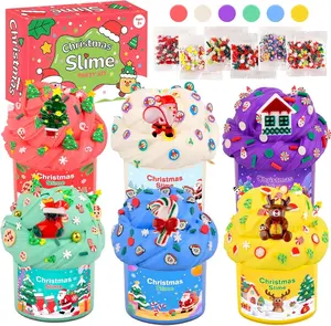 Valentines Day Slime Kit 6 Pack for Girls and Boys with Christmas Charm, Sticker, Butter Slime Scent Soft Stretchy, Kids Stress Relief Toys, Birthday Gift & Party Favors, Prizes Xmas Stocking Stuffers