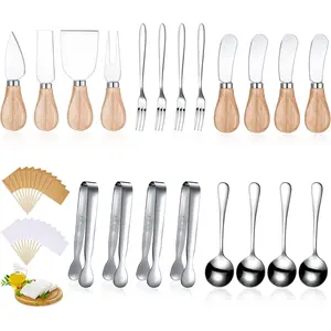 Charcuterie Board Accessories Spreader Knife Set Cheese Butter Spreader Knife Charcuterie Utensils with Wooden Handles Mini Serving Tongs Spoons Forks for party Wedding Christmas (Silver, 20 Pieces)