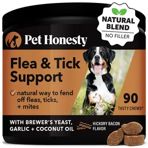 Pet Honesty Flea and Ticks Prevention, Chewable Dog Treats Supplement with Coconut Oil for Skin, Coat & Immune Health Support - Hickory Bacon 90 Chews