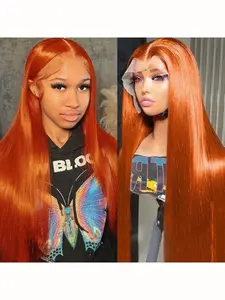 Ginger Wig Human Hair 13X6 180% Density Ginger Orange Lace Front Wigs Human Hair 350 Colored Straight Transparent Lace Frontal Wigs Pre Plucked Natural Hairline Glueless Frontal Wig