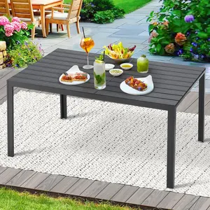 YODOLLA 60" Outdoor Dining Table, Aluminum Patio Table with Wood-Plastic Composite Tabletop,6 Seater Dining Table for Backyard Garden