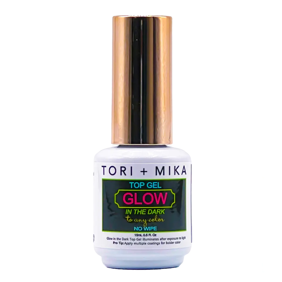 Tori Mika Base Coat Top Coat Gel Polish Soak Off No Wipe 0.5oz Nail Polish LED/UV Lamp Cure Work on Natural and Fake Acrylic Nails Fun Home Salon Professional Nail Art DIY Haloween (Glow in the Dark)