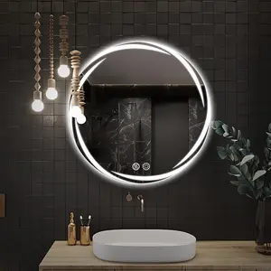 Circular LED Bathroom Mirror With Lights, Anti-Fog, Dimmable Shower Mirror, High Definition Makeup Mirrors, Wall-Mounted Vanity Mirrors, Memory Function, Tempered Glass,Shatter-Proof, US standard plug/Switch, Size 20*20inch, Bathroom Decor And Accessories