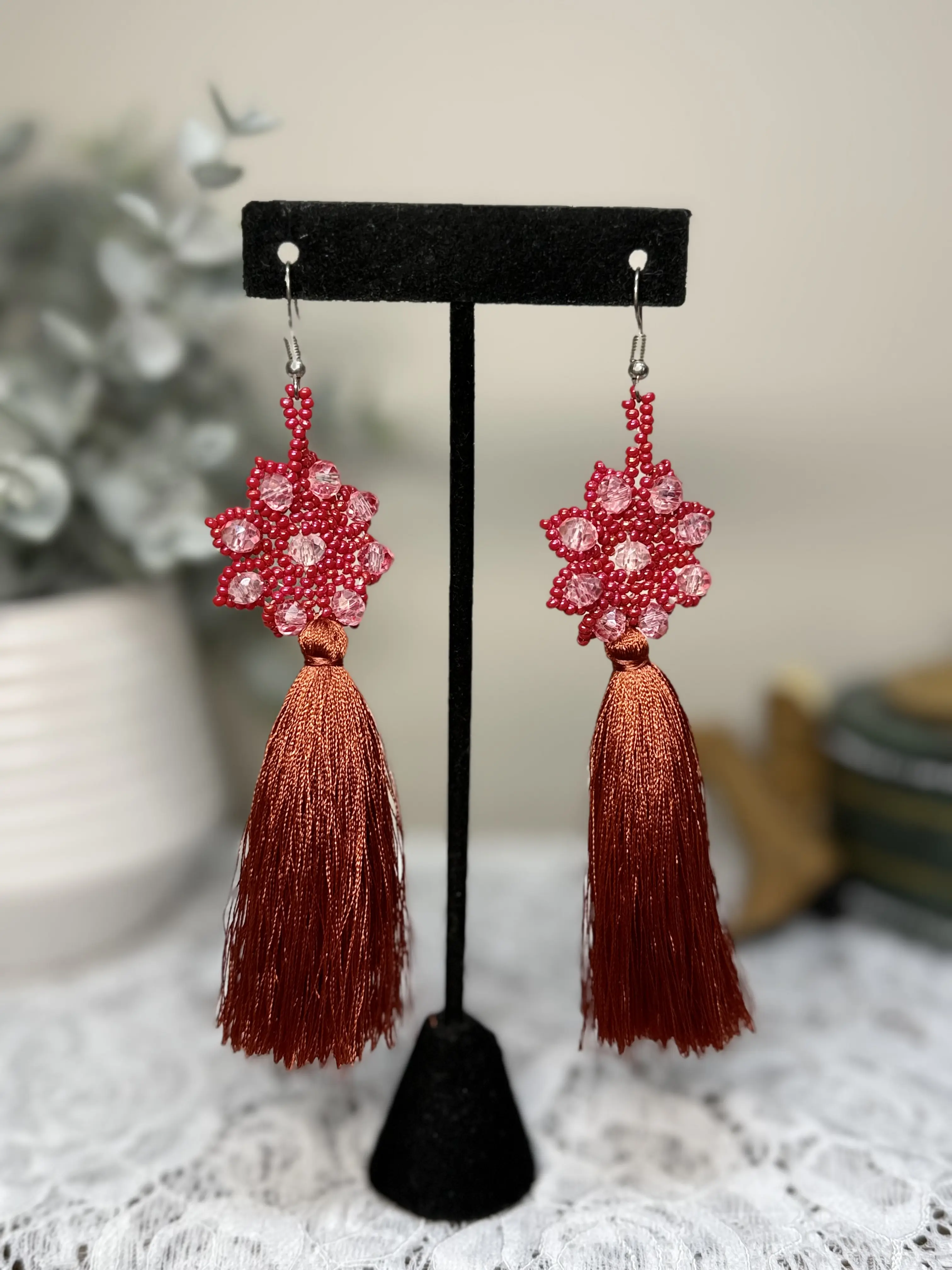 Huichol Aretes "Irma" Handmade Earrings with Beaded Design and Tassel Accents for Unique Fashion