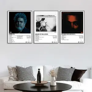 3-piece set of music album cover canvas posters, hip-hop, R&B, Abstract face design, Abstract pattern print style, suitable for living room, bedroom, office decor. A gift for music fans, music room decoration - Holiday gift, frameless